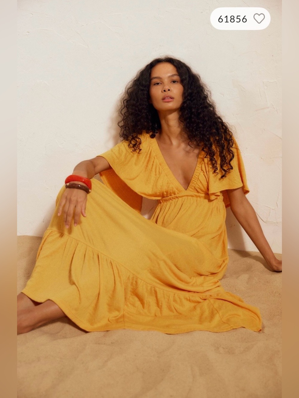 Free People La La Golden Yellow V-Neck Flutter Maxi Dress Size Small - Picture 4 of 12